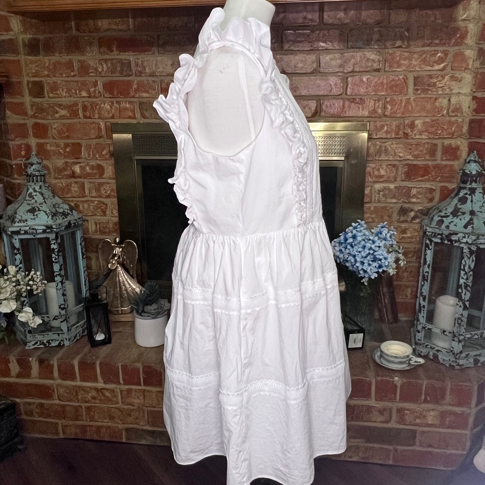 Endless Rose Anthropologie White Ruffle Sleeve Dress Trim V-Neck Garden Party L - Picture 11 of 13